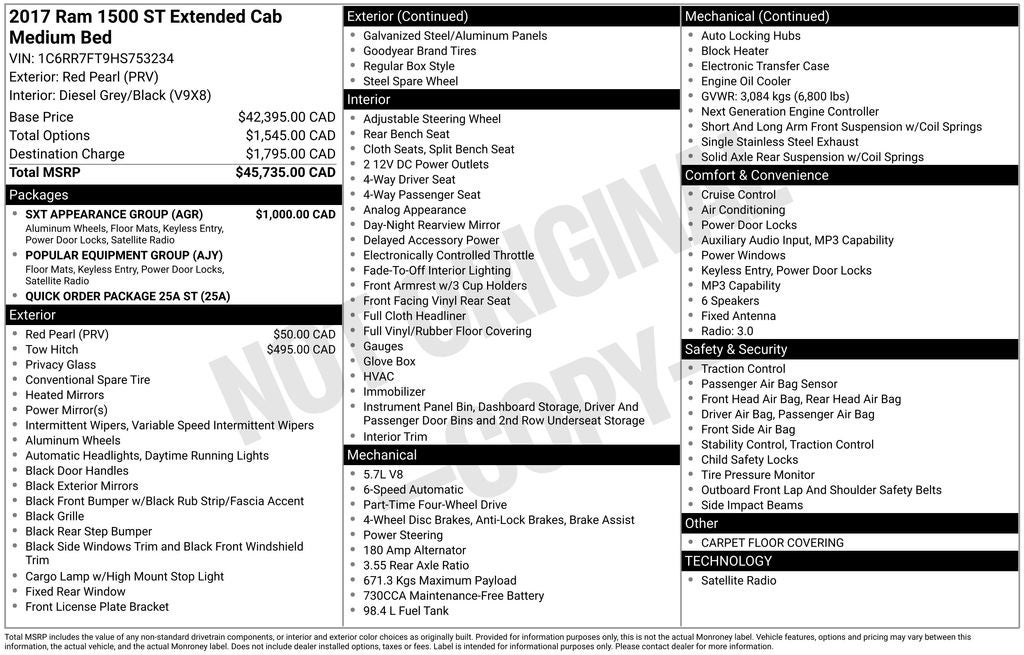 2017 RAM 1500 Tradesman Popular Equipment Group