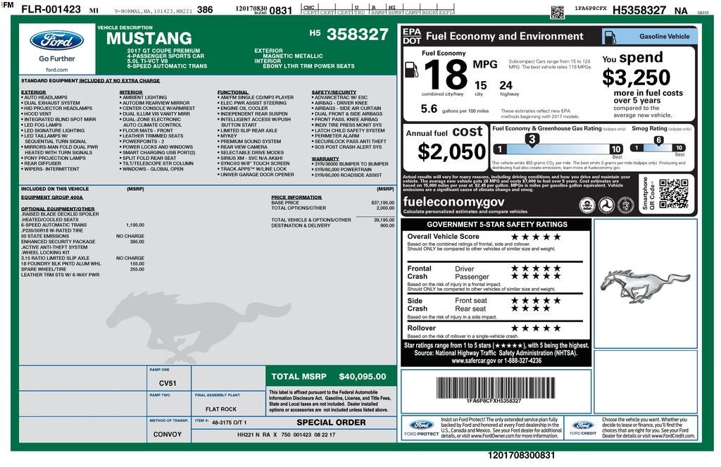 2017 Ford Mustang GT Premium Enhanced Security Package