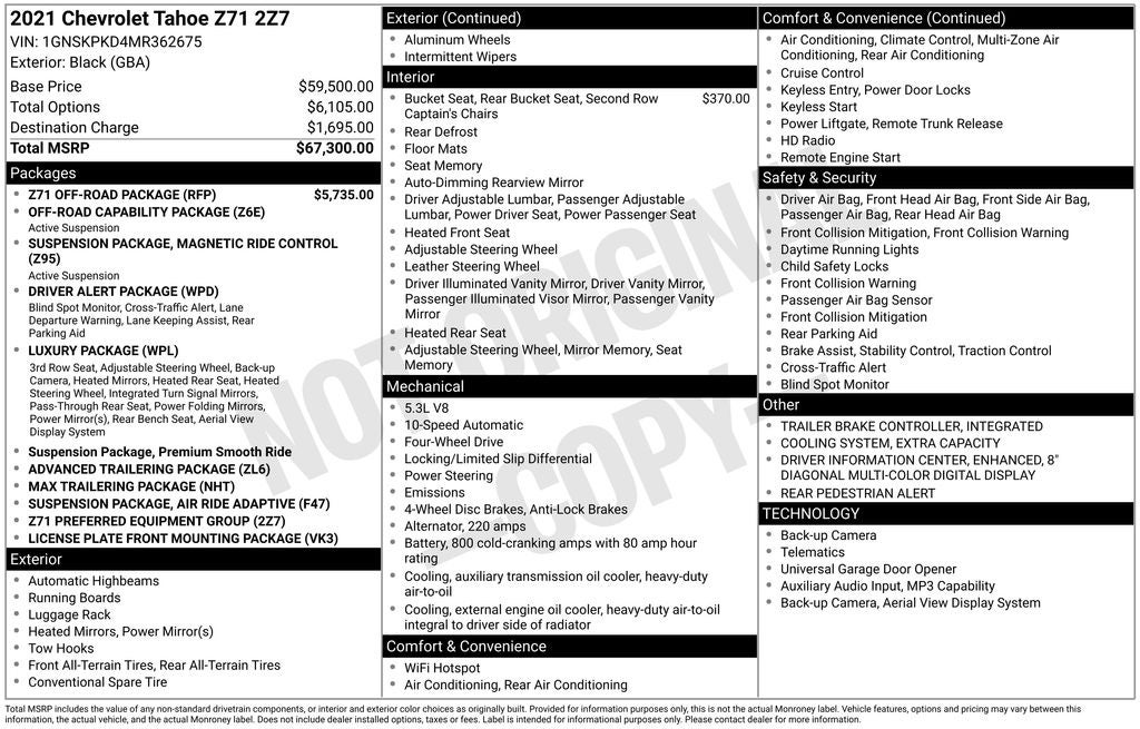 2021 Chevrolet Tahoe Z71 3rd row seat