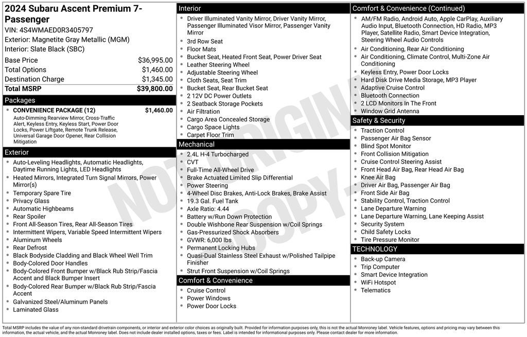 2024 Subaru Ascent Premium Convenience Package