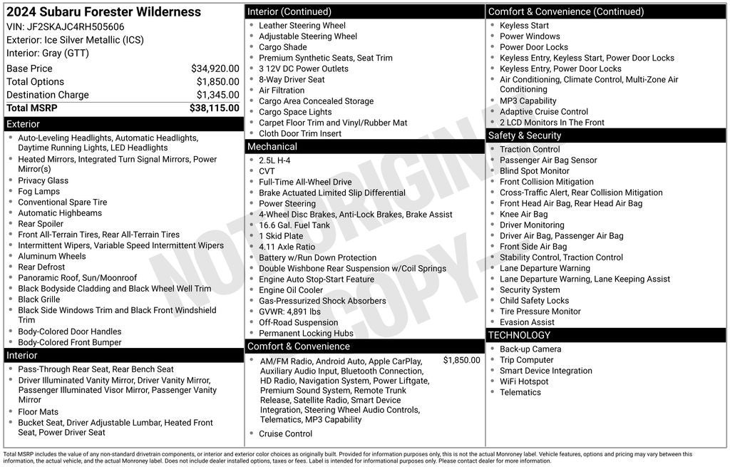 2024 Subaru Forester Wilderness Power moonroof