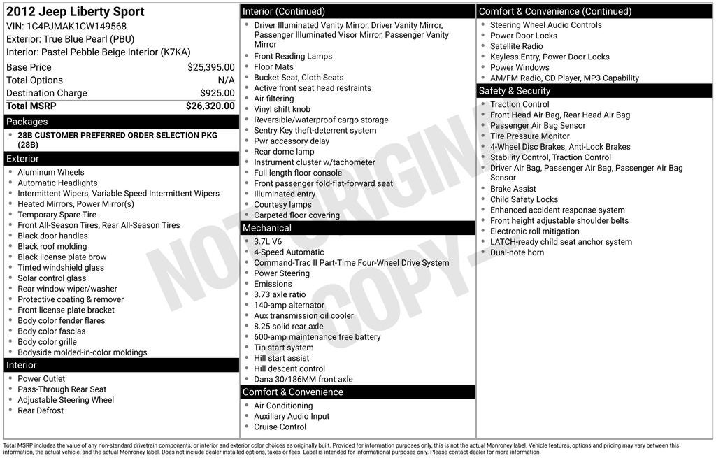 2012 Jeep Liberty Sport 4X4