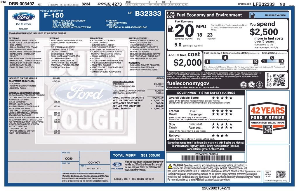 2020 Ford F-150 XLT Crew Cab 4x4 Nav Pro Tow & Chrome Pkg