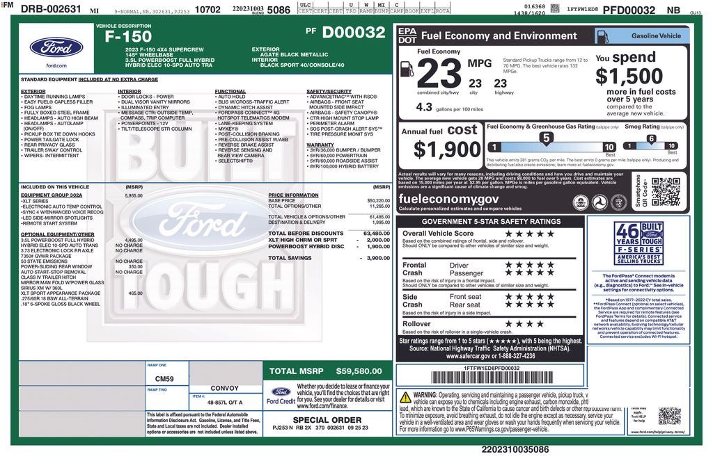 2023 Ford F-150 XLT CREW CAB HYBRID 4x4 SPORT APPEARANCE PACKAGE TOW P