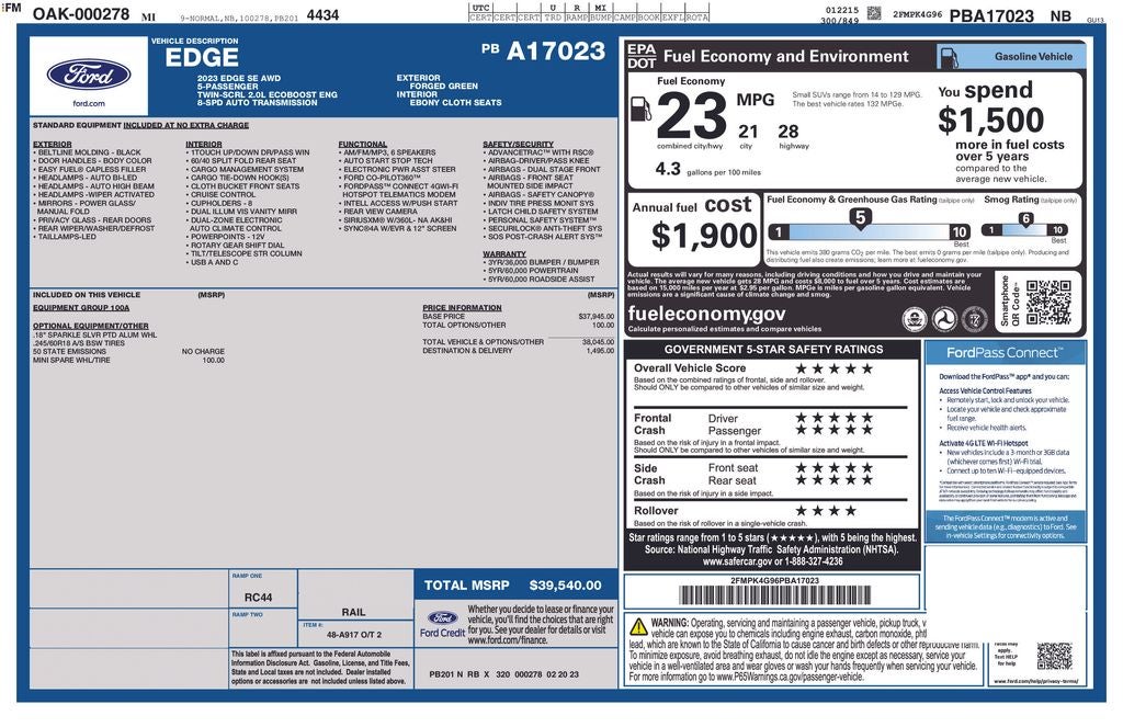 2023 Ford Edge SE AWD Rear Camera
