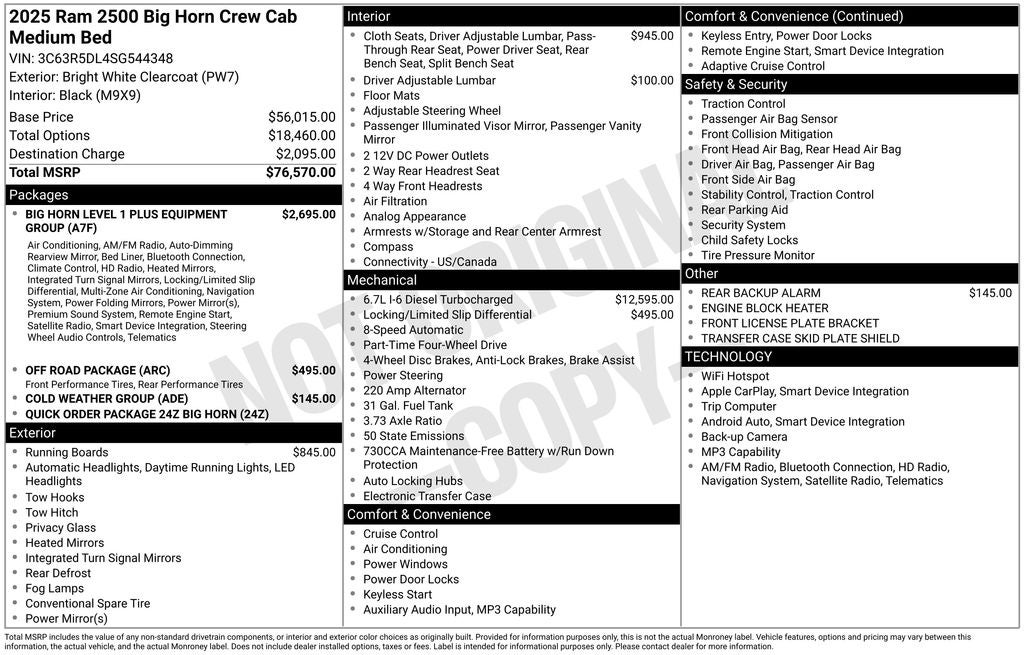 2025 RAM 2500 Big Horn Crew Cab 4x4 Cummings Turbo Diesel OFF Road Pkg