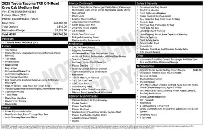 2025 Toyota Tacoma TRD Off-Road TRD OFF ROAD PKG 4x4 Adaptive Cruise Lane Departur