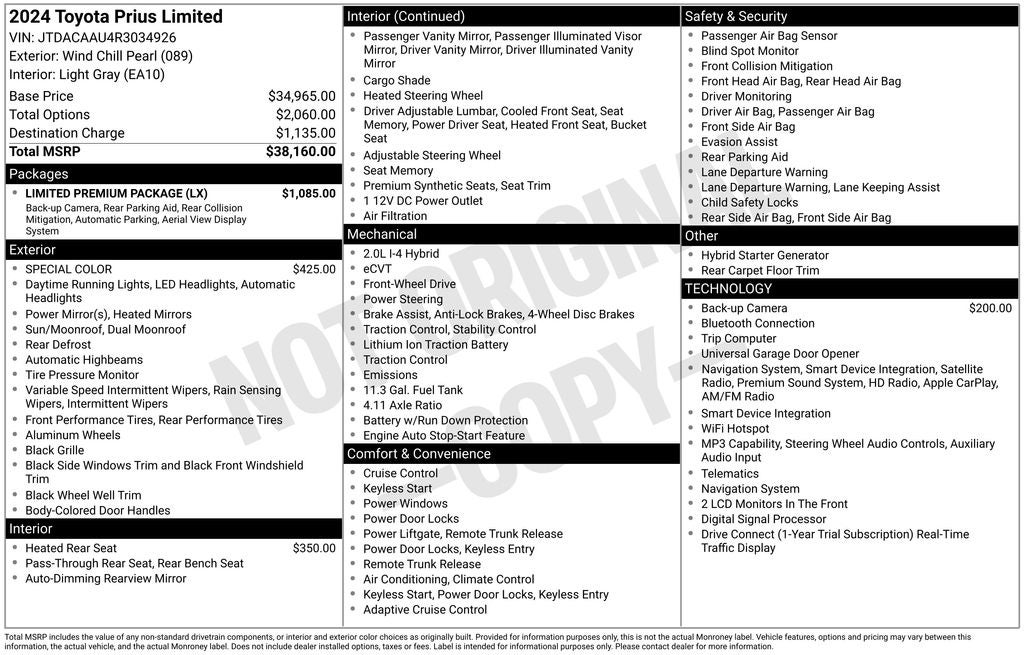 2024 Toyota Prius Limited HYBRID PREMIUM PKG NAV PERIPHERAL VISION 360 CAM