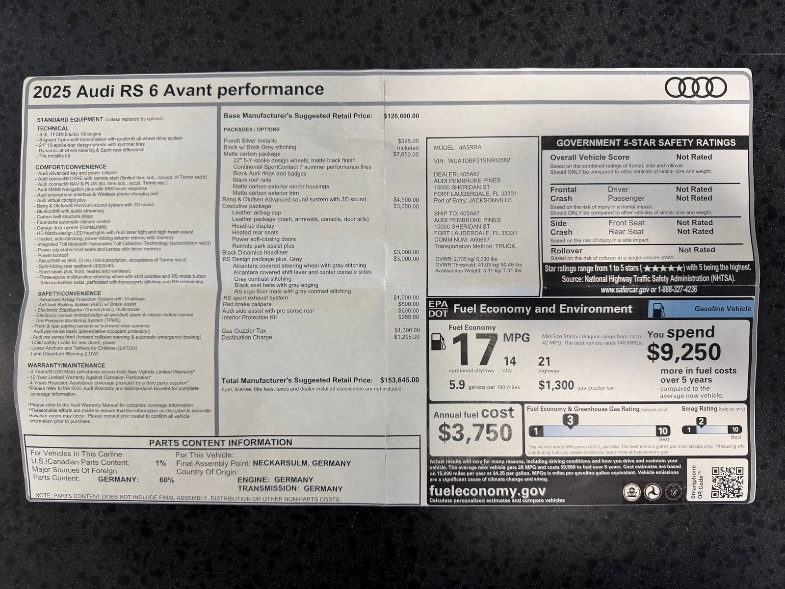2025 Audi RS 6 Avant performance 4.0T quattro